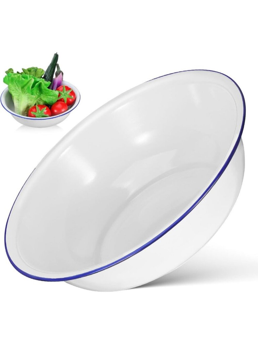 Large Vintage Enamel Mixing Bowl - 11.81 Inch Retro Wash Basin for Dough, Salad